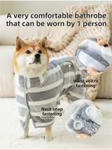 Brown Stripes Super Absorbent Pet Bathrobe with Waist Belt & Neck Snap - Full Coverage Quick-Drying Towel for Dogs & Cats (L Size)