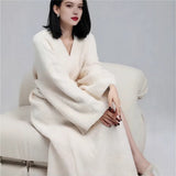 Pink Women's Ultra-Soft Plush V-Neck Cardigan Robe - Extra Thick Half-Velvet Warm Housecoat & Outdoor Wearable Sleepwear