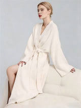 Blue Women's Ultra-Soft Plush V-Neck Cardigan Robe - Extra Thick Half-Velvet Warm Housecoat & Outdoor Wearable Sleepwear