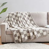 Grey and White Premium Knitted Checkerboard Throw Blanket(130 x 150 CM) - Soft Half-Velvet Fleece Nap Blanket, Couch Throw & Office Decorative Wrap