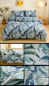 4-Piece Tropical Jungle Printed Soft-Touch Brushed Bedding Set for 1.8M Bed: 200 x 230 CM Duvet Cover, 180 x 200 (+25) CM Deep Pocket Fitted Sheet & 2PC 50 x 75 CM Pillowcases