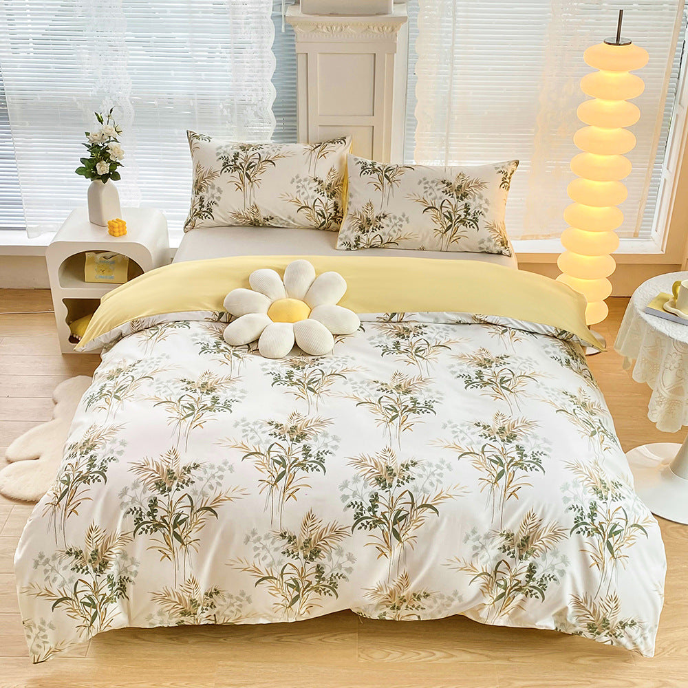 4-Piece Elegant Pink Bouquet Printed Soft-Touch Brushed Bedding Set for 1.8M Bed: 200 x 230 CM Duvet Cover, 180 x 200 (+25) CM Deep Pocket Fitted Sheet & 2PC 50 x 75 CM Pillowcases
