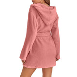 Pink M Size Women's Ultra-Thick Plush Robe with Large Hood & Pockets  - Warm Winter Double-Layer Sherpa Fleece Lounge, Bathrobe & Nightwear