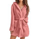 Pink 2XL Size Women's Ultra-Thick Plush Robe with Large Hood & Pockets  - Warm Winter Double-Layer Sherpa Fleece Lounge, Bathrobe & Nightwear