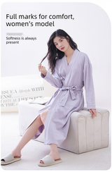 Green 2XL size Women's Cotton Robe — Autumn/Winter Bathrobe & Morning Gown | Long Sleeve, Mid-Length, Plus Size | Loose, Comfortable, and Machine Washable | Suitable for All Seasons