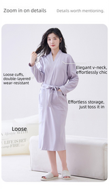 Beige L size Women's Cotton Robe — Autumn/Winter Bathrobe & Morning Gown | Long Sleeve, Mid-Length, Plus Size | Loose, Comfortable, and Machine Washable | Suitable for All Seasons