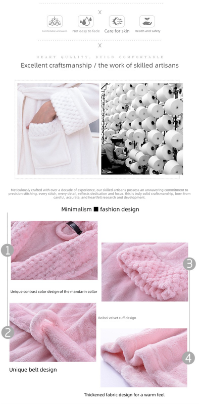Pink XL size Plush Flannel Robe for Couples - Thickened Warm Bathrobe with Shawl Collar, Soft Fleece Material, Unisex Long Style for Winter Home Wear