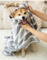 Grey and White S Size Super Absorbent Dog Bathrobe – Quick-Dry Coral Fleece Pet Towel with Snaps & Adjustable Belly Strap | Wearable Drying Coat for Small Medium Large Dogs & Cats After Bath, Swim, Rain