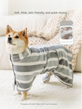 Grey and White M Size Super Absorbent Dog Bathrobe – Quick-Dry Coral Fleece Pet Towel with Snaps & Adjustable Belly Strap | Wearable Drying Coat for Small Medium Large Dogs & Cats After Bath, Swim, Rain