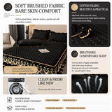 Black and Gold European Soft Brushed Quilted Bed Skirt + 2 Pillowcases Set - Breathable Padded 200 x 220CM Mattress Cover with Lace Trim and 45CM Elevated Valance, All Season Dust Protection