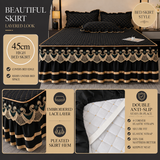 Purple and Gold European Soft Brushed Quilted Bed Skirt + 2 Pillowcases Set - Breathable Padded 200 x 220CM Mattress Cover with Lace Trim and 45CM Elevated Valance, All Season Dust Protection