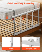 Foldable Bed Rail for Elderly, 122 cm Bedside Assist Rail with Fixing Strap, Adjustable Height Pipe Bedside Cane, High-Strength Metal Senior Bed Bar, Hand Guard Grab Fits King, Queen, Full, Twin