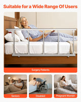 Foldable Bed Rail for Elderly, 122 cm Bedside Assist Rail with Fixing Strap, Adjustable Height Pipe Bedside Cane, High-Strength Metal Senior Bed Bar, Hand Guard Grab Fits King, Queen, Full, Twin