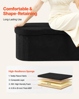 Oval Storage Ottoman Bench, Foldable Teddy Fleece End of Bed Bench, Folding Upholstered Bed Ottoman Chest with Large Storage Space, Supports 660 lbs, for Living Room, Bedroom, Entryway, Black
