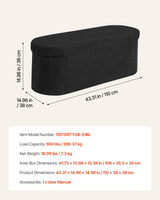 Oval Storage Ottoman Bench, Foldable Teddy Fleece End of Bed Bench, Folding Upholstered Bed Ottoman Chest with Large Storage Space, Supports 660 lbs, for Living Room, Bedroom, Entryway, Black