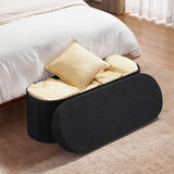 Oval Storage Ottoman Bench, Foldable Teddy Fleece End of Bed Bench, Folding Upholstered Bed Ottoman Chest with Large Storage Space, Supports 660 lbs, for Living Room, Bedroom, Entryway, Black