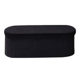 Oval Storage Ottoman Bench, Foldable Teddy Fleece End of Bed Bench, Folding Upholstered Bed Ottoman Chest with Large Storage Space, Supports 660 lbs, for Living Room, Bedroom, Entryway, Black