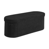 Oval Storage Ottoman Bench, Foldable Teddy Fleece End of Bed Bench, Folding Upholstered Bed Ottoman Chest with Large Storage Space, Supports 660 lbs, for Living Room, Bedroom, Entryway, Black