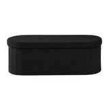 Oval Storage Ottoman Bench, Foldable Teddy Fleece End of Bed Bench, Folding Upholstered Bed Ottoman Chest with Large Storage Space, Supports 660 lbs, for Living Room, Bedroom, Entryway, Black