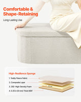 Oval Storage Ottoman Bench, Foldable Teddy Fleece End of Bed Bench, Folding Upholstered Bed Ottoman Chest with Large Storage Space, Supports 660 lbs, for Living Room, Bedroom, Entryway, Beige