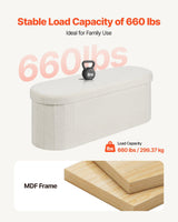 Oval Storage Ottoman Bench, Foldable Teddy Fleece End of Bed Bench, Folding Upholstered Bed Ottoman Chest with Large Storage Space, Supports 660 lbs, for Living Room, Bedroom, Entryway, Beige