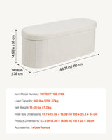 Oval Storage Ottoman Bench, Foldable Teddy Fleece End of Bed Bench, Folding Upholstered Bed Ottoman Chest with Large Storage Space, Supports 660 lbs, for Living Room, Bedroom, Entryway, Beige