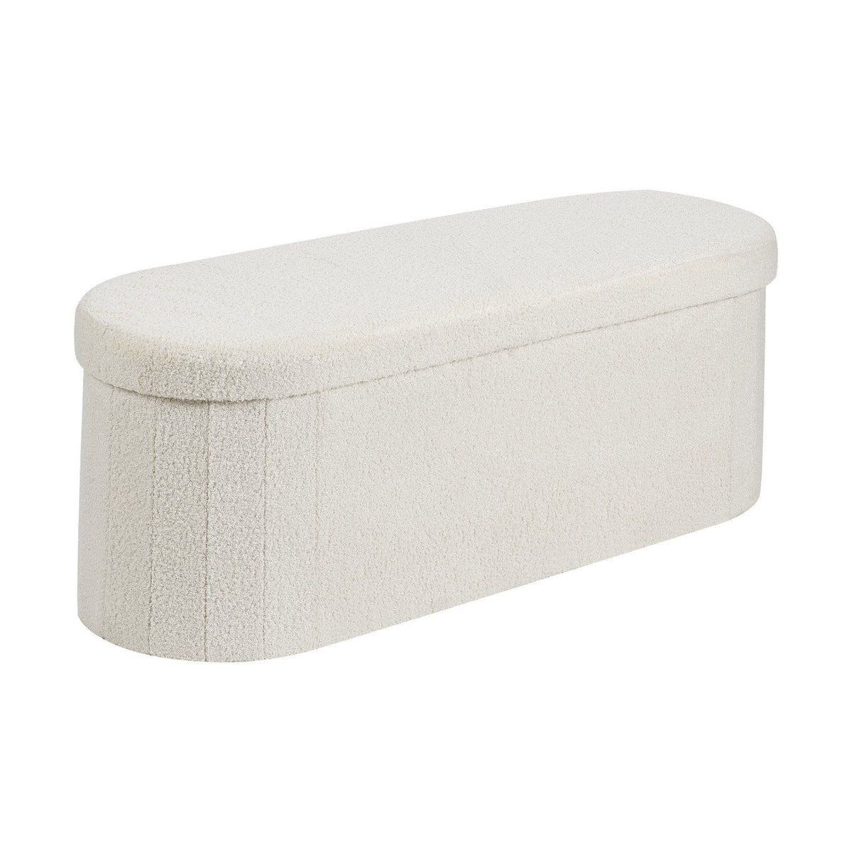 Oval Storage Ottoman Bench, Foldable Teddy Fleece End of Bed Bench, Folding Upholstered Bed Ottoman Chest with Large Storage Space, Supports 660 lbs, for Living Room, Bedroom, Entryway, Beige