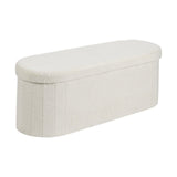 Oval Storage Ottoman Bench, Foldable Teddy Fleece End of Bed Bench, Folding Upholstered Bed Ottoman Chest with Large Storage Space, Supports 660 lbs, for Living Room, Bedroom, Entryway, Beige