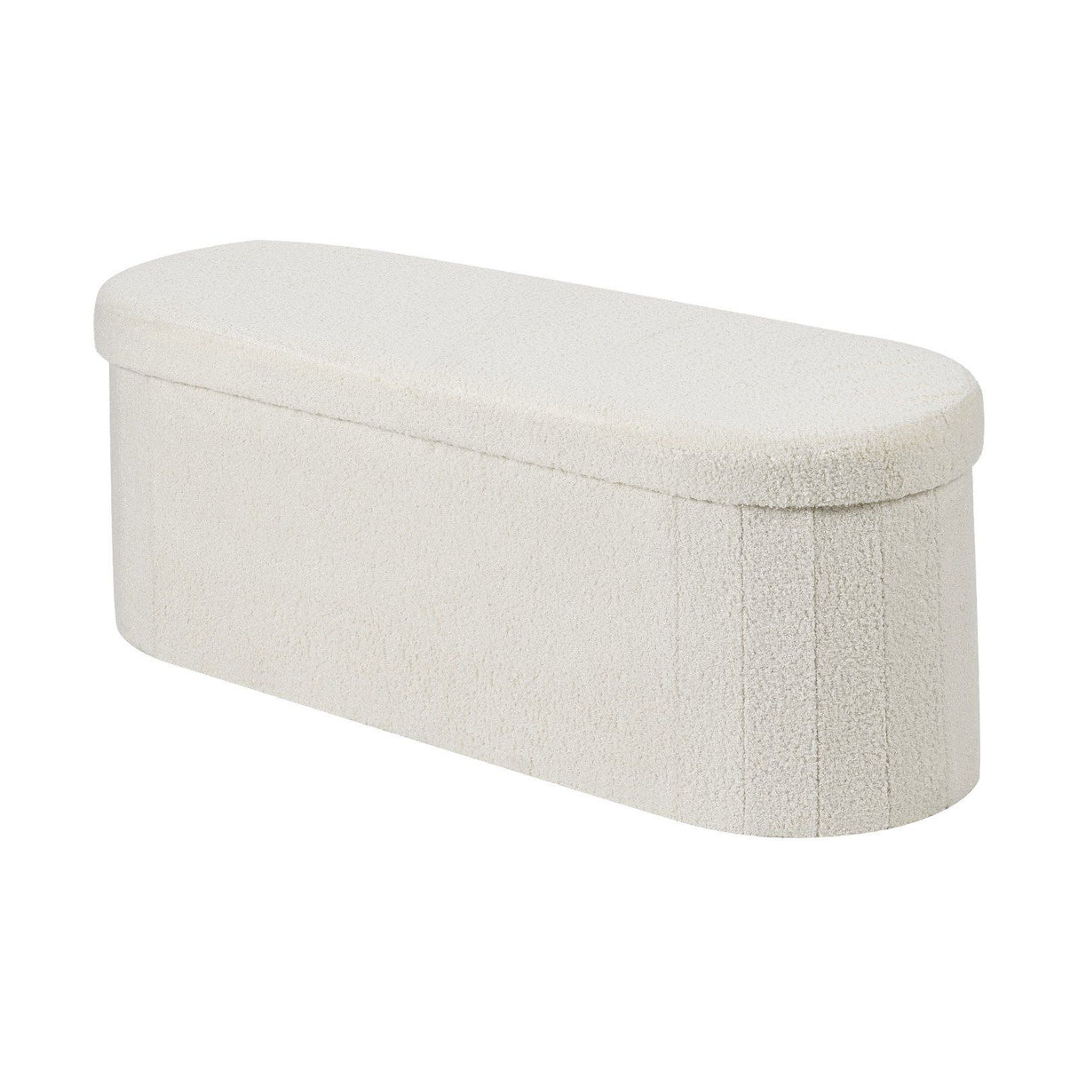 Oval Storage Ottoman Bench, Foldable Teddy Fleece End of Bed Bench, Folding Upholstered Bed Ottoman Chest with Large Storage Space, Supports 660 lbs, for Living Room, Bedroom, Entryway, Beige
