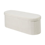 Oval Storage Ottoman Bench, Foldable Teddy Fleece End of Bed Bench, Folding Upholstered Bed Ottoman Chest with Large Storage Space, Supports 660 lbs, for Living Room, Bedroom, Entryway, Beige