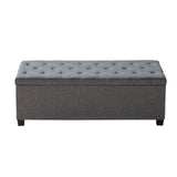 Storage Ottoman Bench, Button-Tufted End of Bed Bench with Side Bags, Flip-up Upholstered Storage Chest with Metal Frame, Linen Bed Ottoman for Living Room, Bedroom, Entryway, Office, Grey
