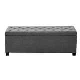 Storage Ottoman Bench, Button-Tufted End of Bed Bench with Side Bags, Flip-up Upholstered Storage Chest with Metal Frame, Linen Bed Ottoman for Living Room, Bedroom, Entryway, Office, Grey