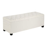 Storage Ottoman Bench, Button-Tufted End of Bed Bench with Side Bags, Flip-up Upholstered Storage Chest with Metal Frame, Linen Bed Ottoman for Living Room, Bedroom, Entryway, Office, Beige