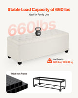 Storage Ottoman Bench, Button-Tufted End of Bed Bench with Side Bags, Flip-up Upholstered Storage Chest with Metal Frame, Linen Bed Ottoman for Living Room, Bedroom, Entryway, Office, Beige