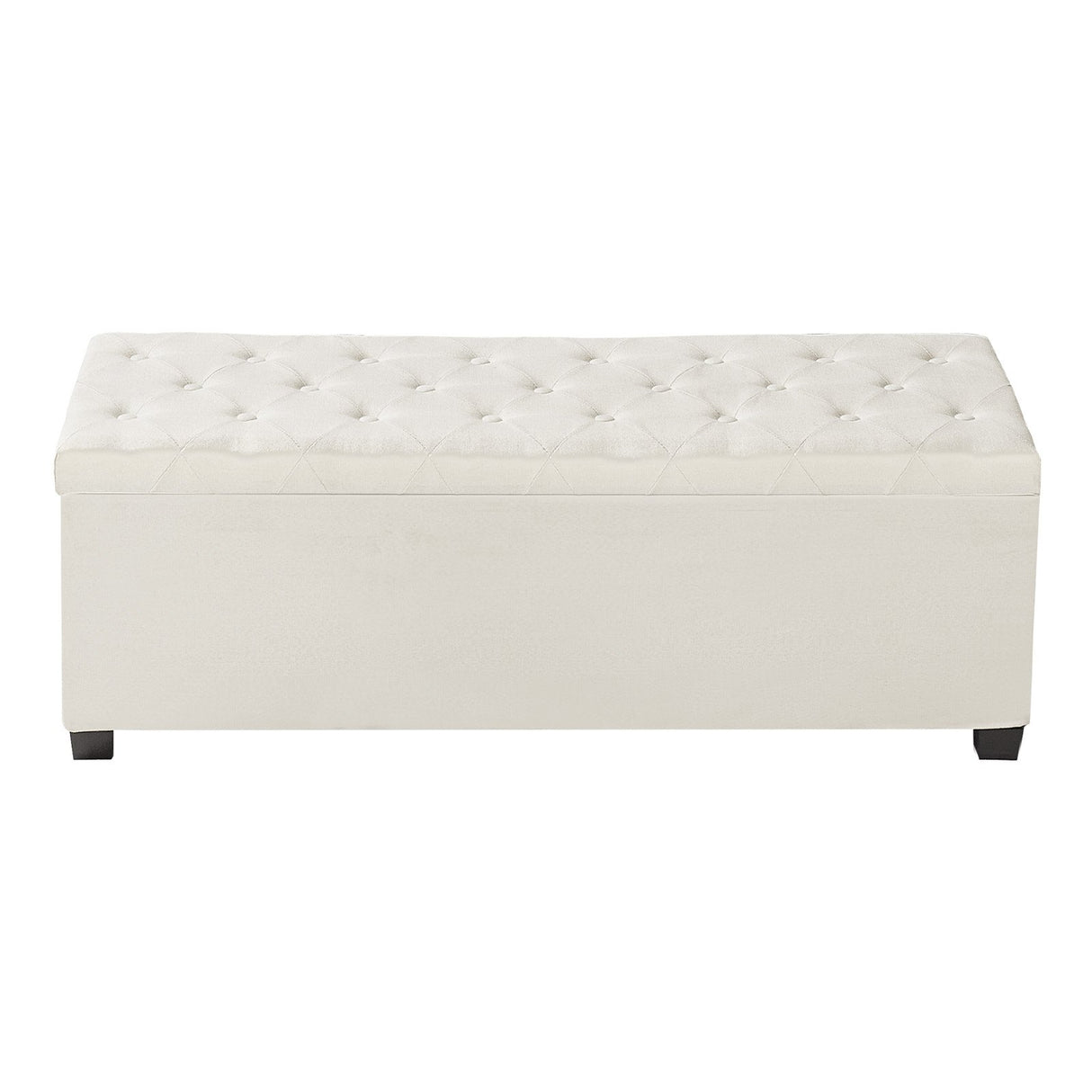 Storage Ottoman Bench, Button-Tufted End of Bed Bench with Side Bags, Flip-up Upholstered Storage Chest with Metal Frame, Linen Bed Ottoman for Living Room, Bedroom, Entryway, Office, Beige