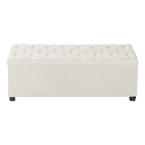 Storage Ottoman Bench, Button-Tufted End of Bed Bench with Side Bags, Flip-up Upholstered Storage Chest with Metal Frame, Linen Bed Ottoman for Living Room, Bedroom, Entryway, Office, Beige