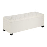 Storage Ottoman Bench, Button-Tufted End of Bed Bench with Side Bags, Flip-up Upholstered Storage Chest with Metal Frame, Linen Bed Ottoman for Living Room, Bedroom, Entryway, Office, Beige