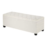 Storage Ottoman Bench, Button-Tufted End of Bed Bench with Side Bags, Flip-up Upholstered Storage Chest with Metal Frame, Linen Bed Ottoman for Living Room, Bedroom, Entryway, Office, Beige