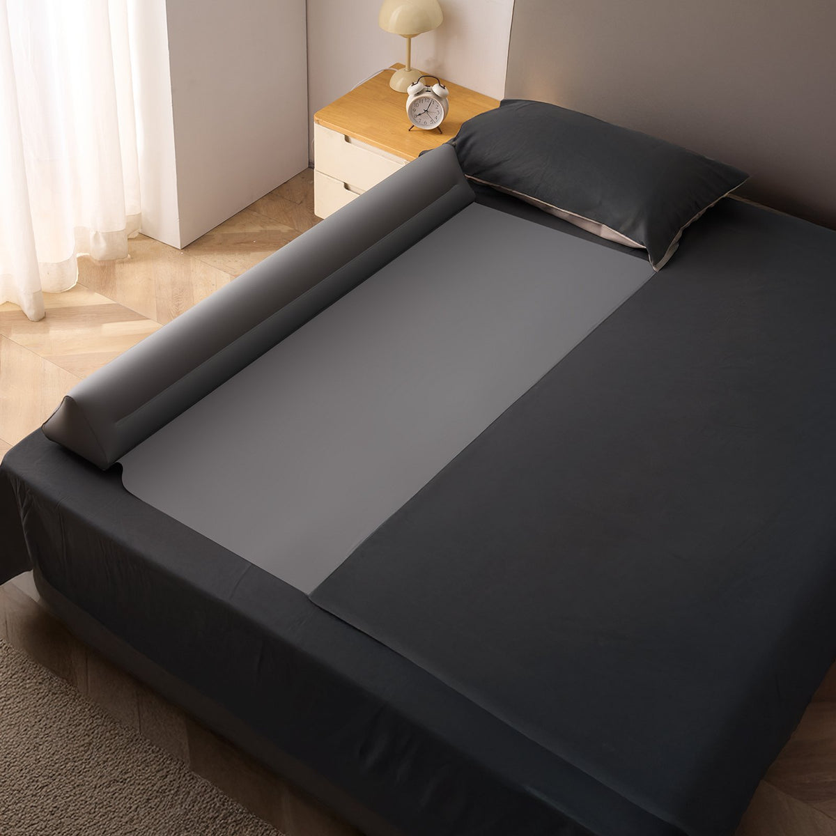 Bed Bumper for Toddlers, 52-inch Inflatable Bed Guard Rail with Safety Flap, Non-Slip TPU Toddler Bedrail Bumper for Twin, Full, Queen King Beds, Lightweight & Portable for Home Travel (2 Packs)