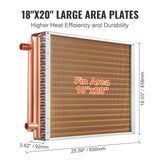 Heat Exchanger Water to Air, 18"x 20" with 3-Row 3/8" Copper Ports, 242 Aluminum Fins Heat Exchanger for Outdoor Wood Furnaces, Residential Heating and Cooling, and Forced Air Heating