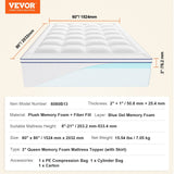 Mattress Topper, Queen Size, 76.2 mm Thickness, Memory Foam, Fiber Fill, Detachable & Washable, Ergonomically Designed for Pressure Relief, Comfortable Cooling & Breathable, for Hot Sleepers