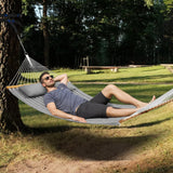 Double Quilted Fabric Hammock, 12 FT Double Hammock with Hardwood Spreader Bars, 2 Person Quilted Hammock with Detachable Pillow and Chains for Camping Outdoor Patio Yard Beach, 480 lbs Capacity