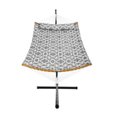 Two Person Hammock with Stand Included, Double Hammock with Curved Spreader Bar and Detachable Pillow and Portable Carrying Bag, Perfect for Outdoor Freestanding Hammock, 480lb Capacity