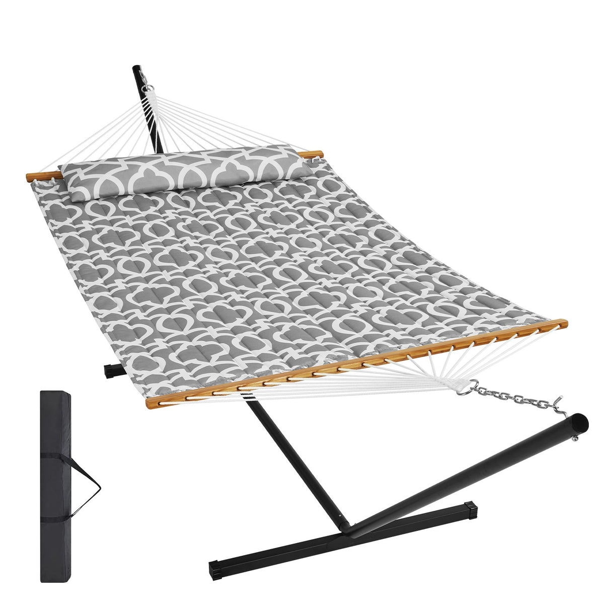 Two Person Hammock with Stand Included Heavy Duty 480lb Capacity, Double Hammock with 12 FT Steel Stand and Portable Carrying Bag and Pillow, Freestanding Hammock for Outdoor Patio Yard Beach