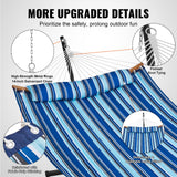 Two Person Hammock with Stand Included, Double Hammock with Curved Spreader Bar and Detachable Pillow and Portable Carrying Bag, Perfect for Outdoor Freestanding Hammock, 480lb Capacity