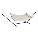 Two Person Hammock with Stand Included, Double Hammock with Curved Spreader Bar and Detachable Pillow and Portable Carrying Bag, Perfect for Outdoor Freestanding Hammock, 480lb Capacity