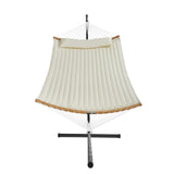Two Person Hammock with Stand Included, Double Hammock with Curved Spreader Bar and Detachable Pillow and Portable Carrying Bag, Perfect for Outdoor Freestanding Hammock, 480lb Capacity