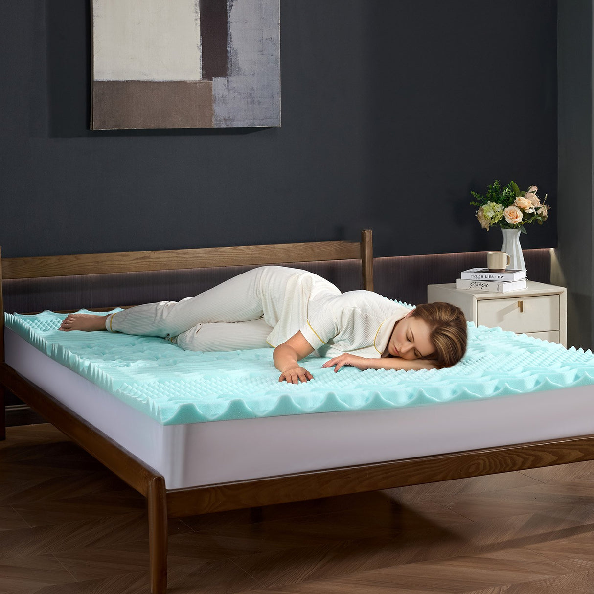 Mattress Topper, Queen Size, 50.8 mm Thickness, Memory Foam Mattress Pad, Cooling Gel Infusion, Compressed Package for Quick Setup, 7 Comfort Zones for Pressure Relief, Comfy Support for Any Bed