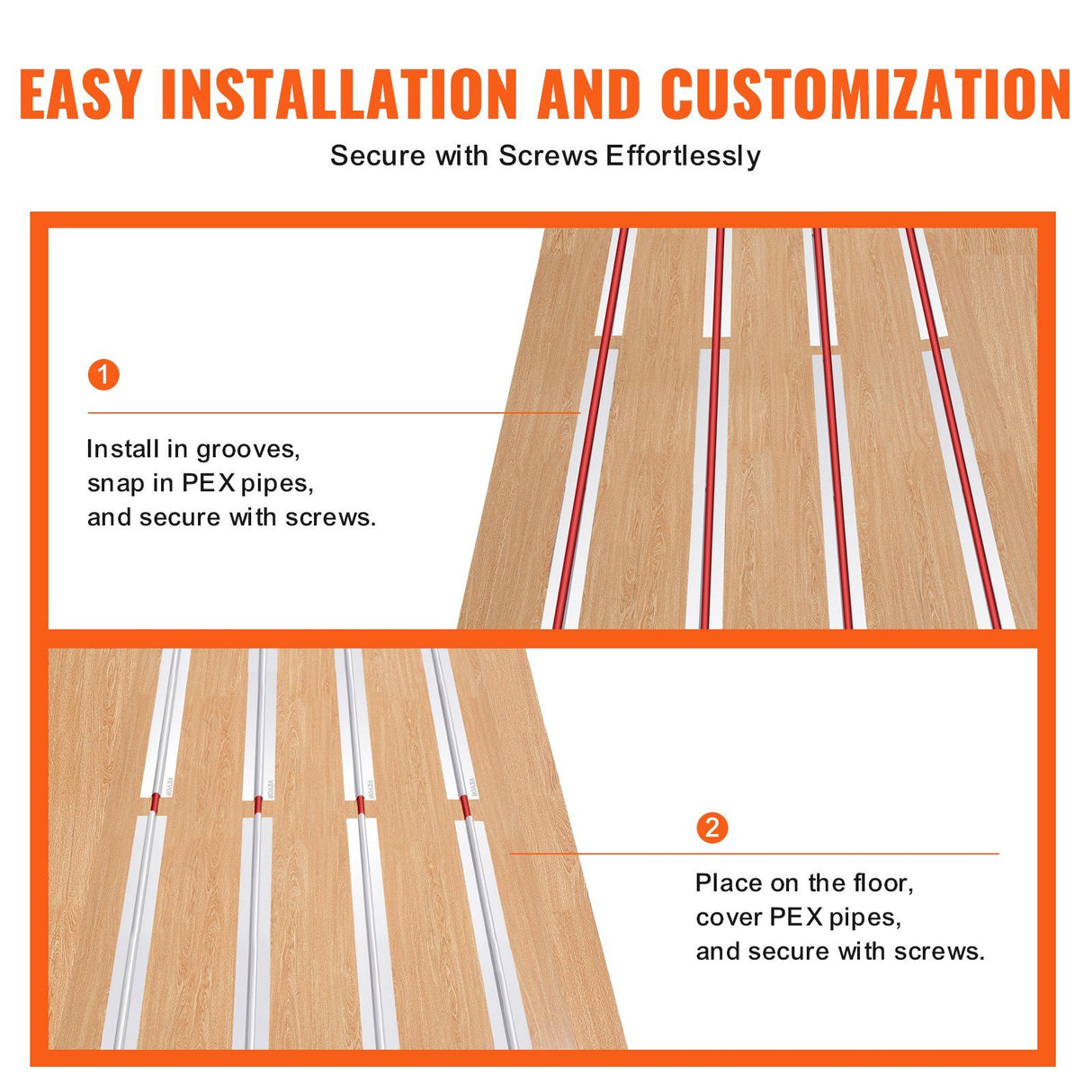 PEX Heat Transfer Plates 1.2m, Radiant Heat Plates for 19mm PEX Pipe, Durable Aluminum & Easy Trimming and Install Underfloor Heat Tubing Plates, Perfect for Wooden Floors (100pcs)