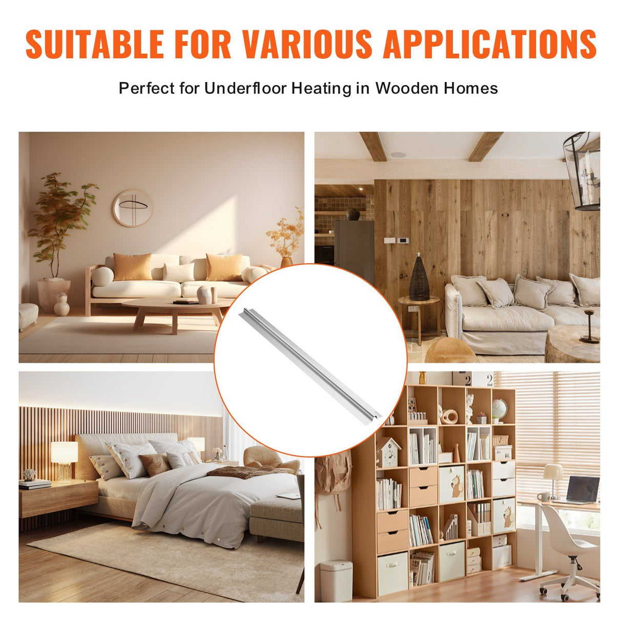 PEX Heat Transfer Plates 1.2m, Radiant Heat Plates for 19mm PEX Pipe, Durable Aluminum & Easy Trimming and Install Underfloor Heat Tubing Plates, Perfect for Wooden Floors (100pcs)